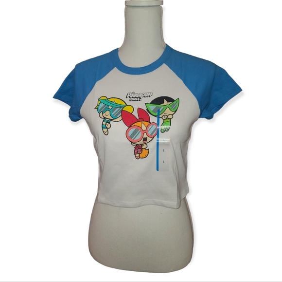 Powerpuff Girls Ringer Short Sleeve Cropped Graphic T-Shirt - Picture 3 of 3
